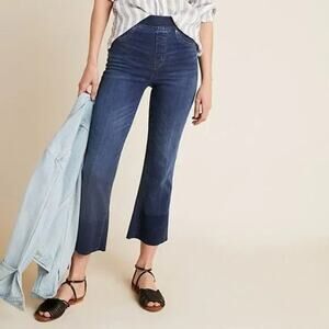 Spanx Womens Cropped Flare Denim Jeans Size Small Dip Dye Hem Pull‎ On High Rise